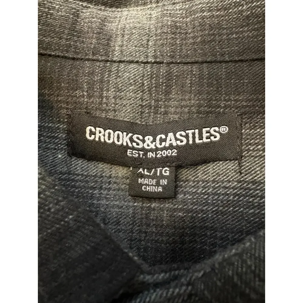 Y2K Crooks & Castles Grey Plaid Long Sleeve Button Up Mens Size XL